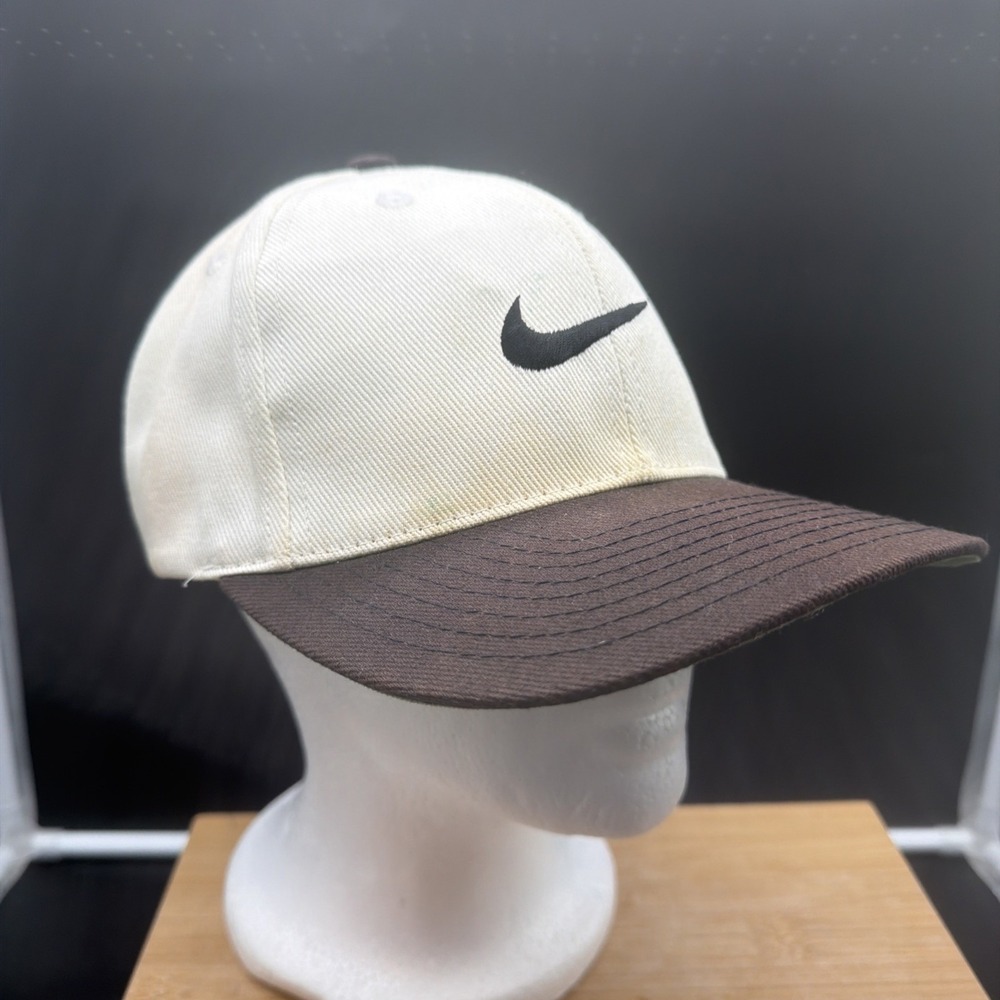 Vintage Nike 90s Hat Cap Center Check Swoosh Black Big Logo Snapback Golf Hoops